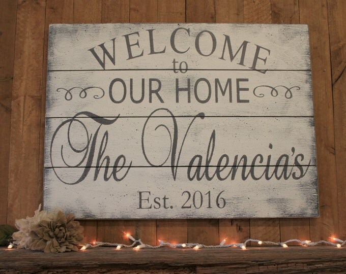 Welcome To Our Home Pallet Sign Family Name Sign Personalized Sign Wedding Gift Housewarming Gift Anniversary Gift Bridal Shower Gift