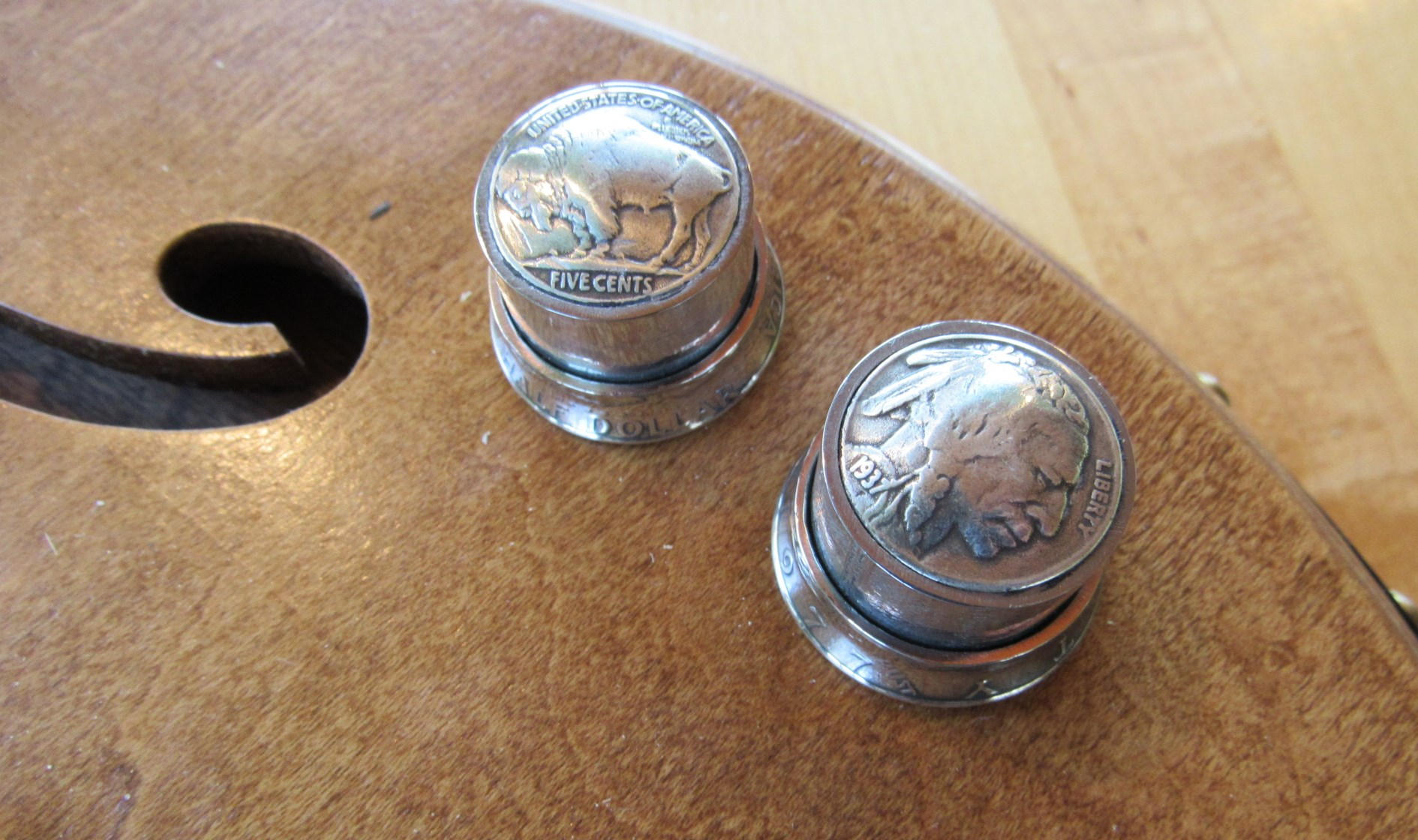Custom Guitar Knobs with kennedy half dollar collars.