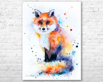 Red Fox watercolor painting print by Slaveika Aladjova, art, animal, illustration, home decor, Nursery, gift, Wildlife, wall art,