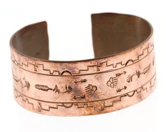 Navajo Copper Bracelet, Vintage Copper Cuff Bracelet, Hand Stamped Cuff