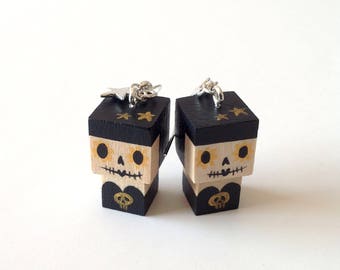 Earrings Wooden Dolls "Calaveras" - Hand-made
