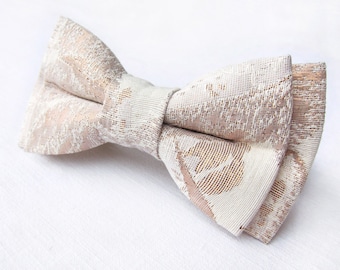 Rose gold bow tie. Brocade bow tie textured. Pre tied groom's bow tie wedding gift for him best man groomsmen Luxury bow tie