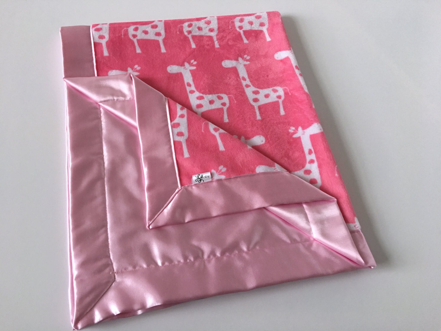 SALE Minky and Satin Baby Blanket Standard Size Pink and White