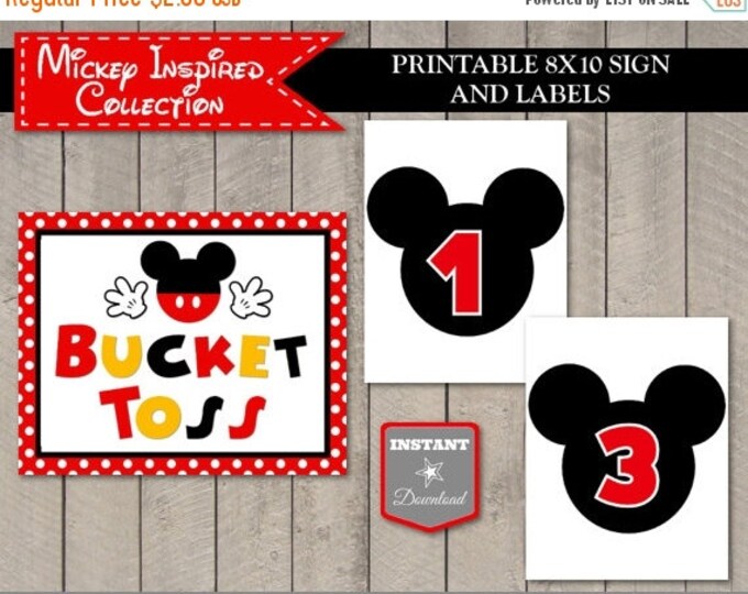 SALE INSTANT DOWNLOAD Classic Mouse Bucket Toss Sign and Bucket Lables/ Birthday Party Game/ Clubhouse Collection / Item #1569