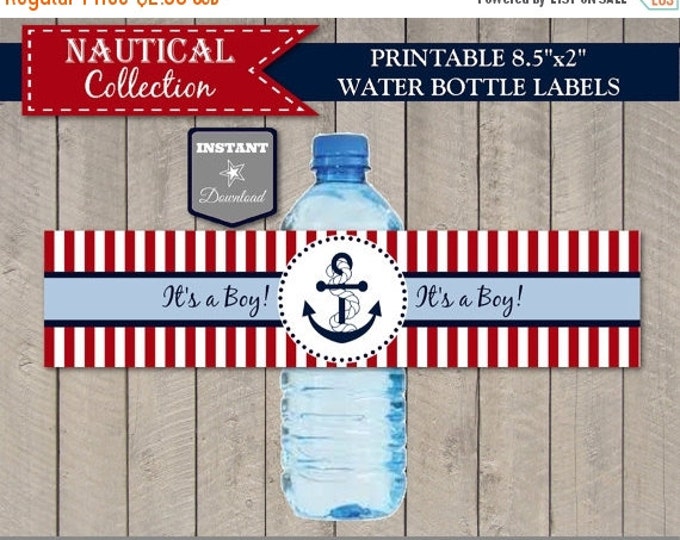 SALE INSTANT DOWNLOAD Nautical Printable Water Bottle Label / It's a Boy Anchor / Baby Shower / Item #607