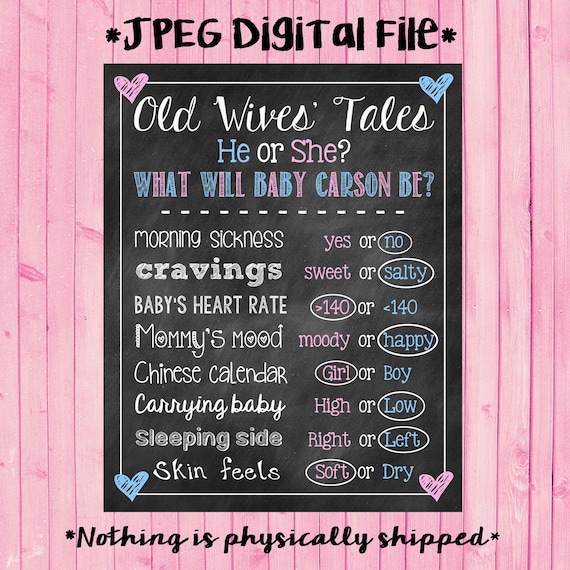 Old Wives Tales Gender Reveal Chalkboard Poster // Pink or