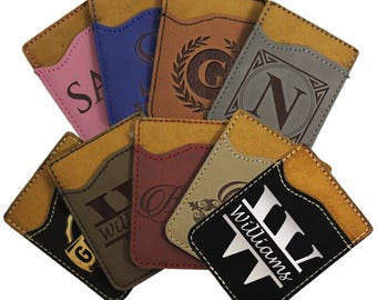 Personalized Phone Wallet, Stick on Wallet, Adhesive Card Holder, Cell Phone Card Holder, Monogram Card Holder, Engraved Phone Caddy