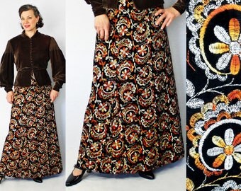 Sakkas Emery Womens Vintage Retro Maxi Rayon Embroidered Zigzag Hem Flowy Skirt