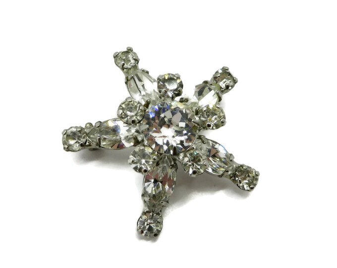 Kramer of New York Rhinestone Star Brooch, Vintage Snowflake Rhinestone Pin