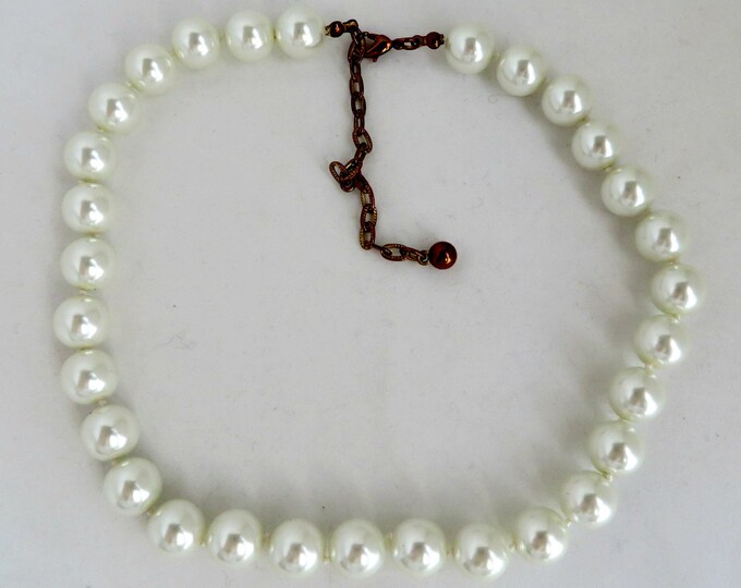 Vintage Faux Pearl Necklace, Single Strand Choker