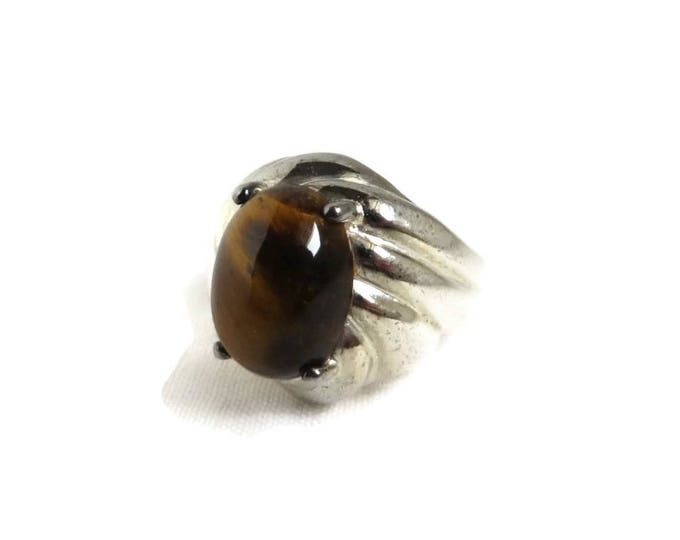 Vintage Tiger Eye Ring - Sterling Silver Cocktail Ring, Size 6, Gift idea, Gift Boxed