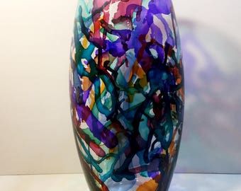 Colorful Vase, Painted Vase, Tall Vase, Alcohol Ink Vase, Alcohol Ink Decor, Home Decor