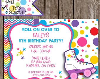 Roller Skating Invitation, Roller Skating Party, Skating party Invitations, Roller Skating party invitations, #SP1