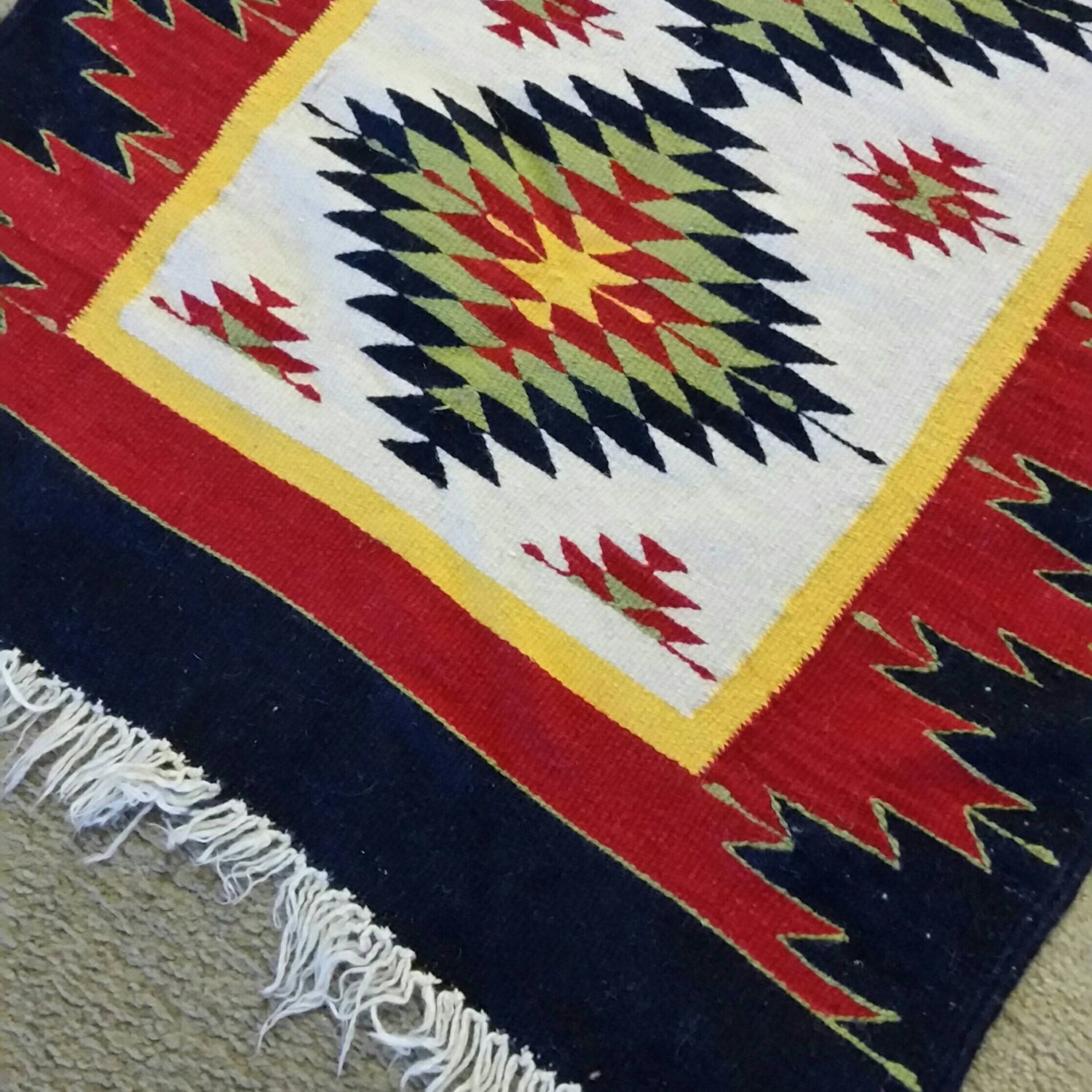 Native American Design Woven Rug Cotton Wool by RustySalvageRose