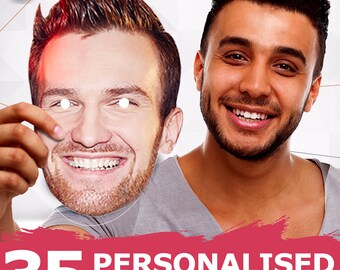 35 Personalised Face Masks Party Photo DIY Sets - Perfect for Birthdays, Hen Nights, Stag Parties Do it yourself Must be cut upon delivery