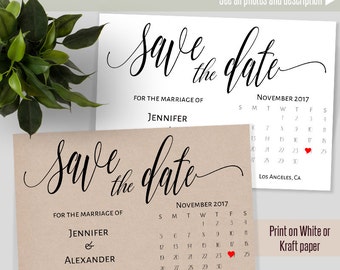 NOVEMBER 2017 Save the Date, Printable Wedding template, Save the date card, Instant download self editable PDF S129