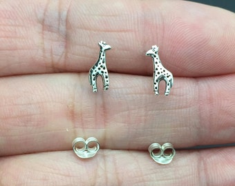 Tiny Giraffe stud Earrings, Sterling silver Giraffe stud Earrings,Good Luck Earrings, stud- cartilage, helix, tragus
