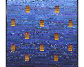 Quilted wall art. Modern art quilt. Night sky. 45x45 in. Modern home decor. Abstract textile art. Quilted wall art. Modern landscape. Quilt.