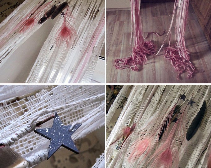 Lace Room Divider - Boho Curtains - Shabby Decor - Gypsy Bohemian Nursery - Dreamcatcher Curtains - Window Treatment - Bedroom Decor