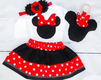 Baby Girl Minnie Mouse-Clothing Set with Plush Toy and Teether 3-6 mos