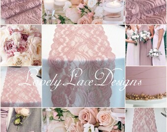 Dusty Rose/Mauve/ Lace Table Runner/3ft-10ft long x 7"wide/Lace Overlay/ Weddinds /wedding decor/wedding centerpiece/table decor/vintage