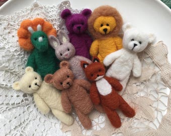 Felted Stuffed Teddy Bear Photo Prop, Tiny Fox Toy, Tiny Stuffed Animal,Needle felted Props,Cat Kitten Felted Toy,Newborn Photography Prop