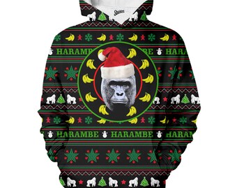 Harambe Christmas Sweater Hoodie- meme Hoodie, Harambe Hoodie, Christmas sweater