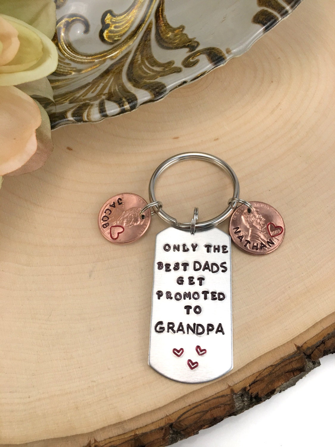 Grandpa Keychain Hand Stamped Dad Keychain by Jordanlynnsgems