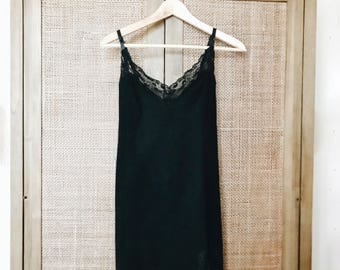 Vintage Little Black Dress Slip Style Lace Trim Dress Size XS/ Small