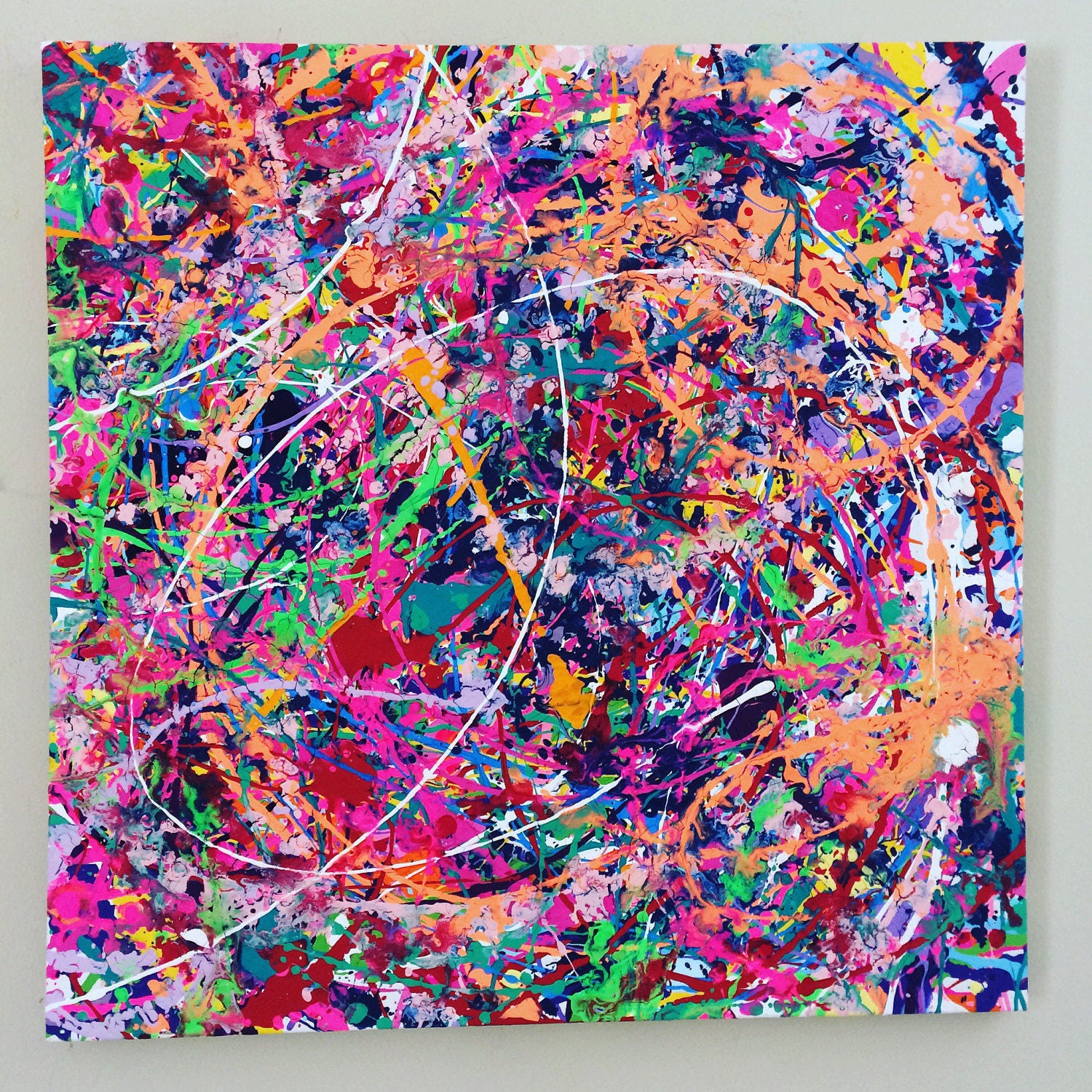 Neon Abstract Art Splatter Painting Colorful Canvas Art Large
