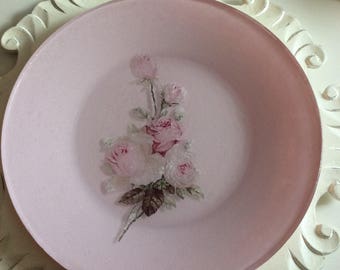 SPECIAL Listing for Katherine K . Rose Decoupged Pink Plate , Kleenex. Box , pink& White Beaded Eggs