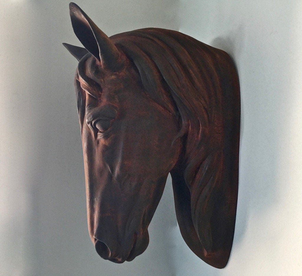 Large Faux Taxidermy Horse Head Wall Mount Hanging Rust