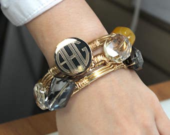 Monogrammed Bracelet, Wire Wrapped Bracelet, set of 3