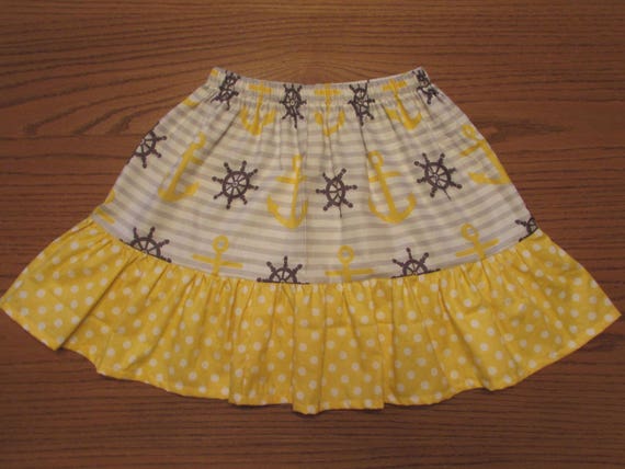 Sale size 6T Nautical skirt/girls skirt/toddler skirt/anchor skirt/yellow and gray skirt/cotton skirt/ruffle skirt/girls skirt