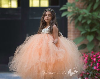 Peach Flower Girl Dress, Peach Tutu Dress, Peach Tulle Dress, Peach Dress, Peach Wedding, Peach