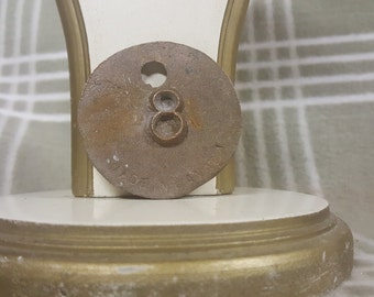 Vintage Double-Sided Heavy Brass Cattle/Livestock Tag #8. Raised Numbers. Patina.