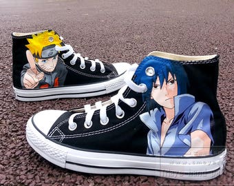Anime naruto sasuke painted shoes High Top Black Canvas for
