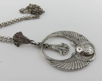 Antique 20's Egyptian Scarab Sterling Necklace and Serpent Rare