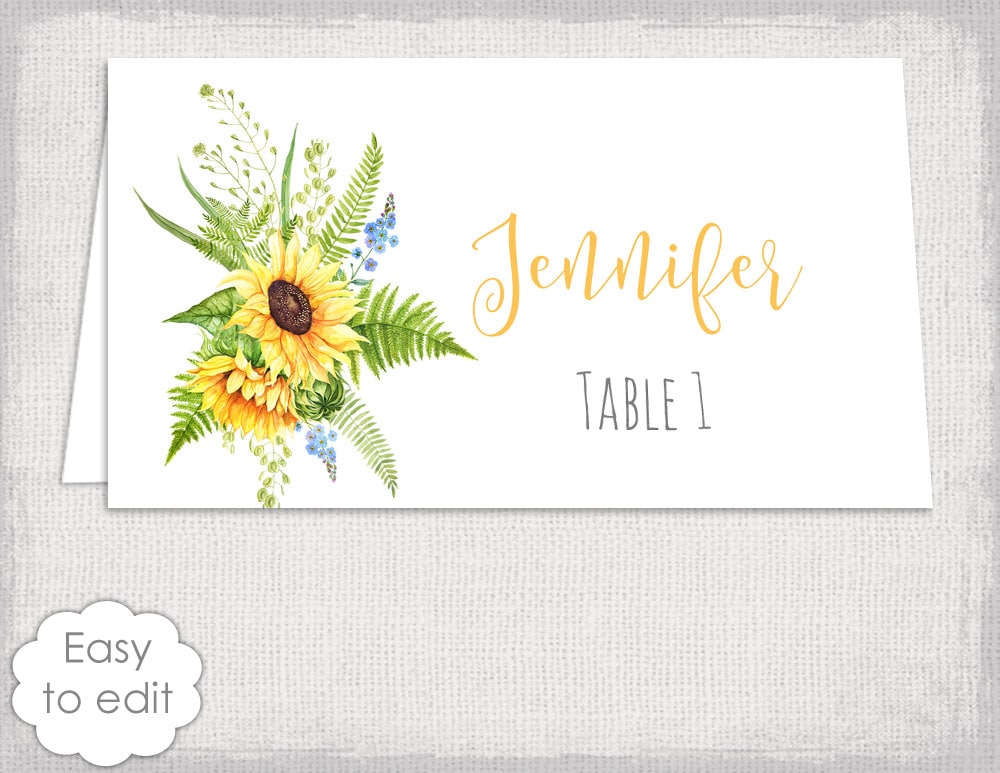 Sunflower Place cards template Tuscany Sunflowers