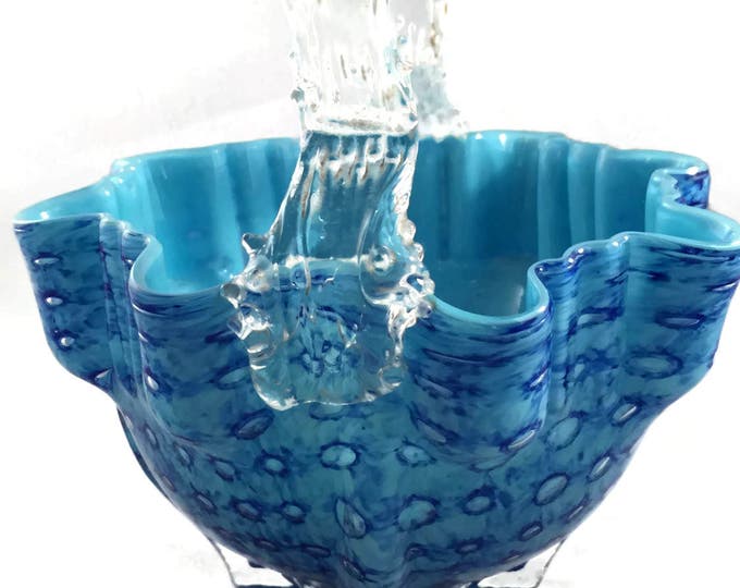 Antique Bohemian Art Glass Thorn Handled Blue Basket | Hand Blown Glass Basket | Victorian Decor | Vintage Home Decor