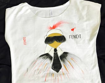 Hand Paint T-shirt"Fendi",acrylic painting,handmade,women and men,gift,decor,design