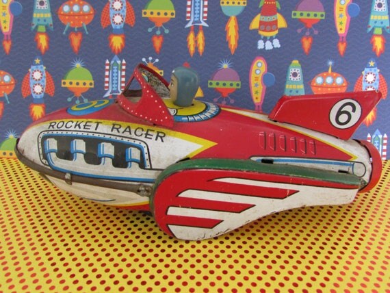 Vintage 1950s Tin-Litho Rocket Racer 6 Toy