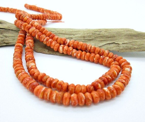 Orange Spiny Oyster Rondelle Bead Natural Shell Bead 6x3mm