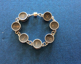 Antique Typewriter Key and Charm Bracelet