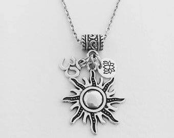 Sun necklace/Yoga jewelry/zen jewelry/Om necklace/spiritual jewelry/ohm/ meditation/yoga/lotus flower jewelry