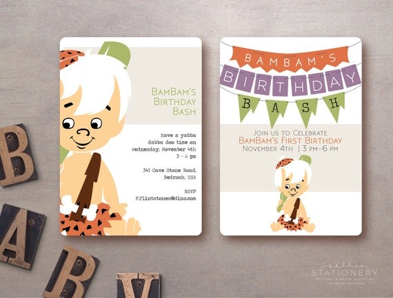 BamBam Birthday Bash Invite Flintstones Customizable Digital