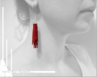 Pompom in leather and Sterling Silver 925 earrings / / tassel leather / / Sterling Silver 925 / / elegant earrings