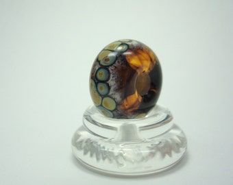 Big Hole Bead, Handmade Lampwork Bead, Focal Bead, Large Organic Bead, Ready To Ship, Streaky Amber Bead.