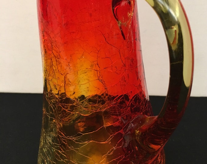 Storewide 25% Off SALE Vintage Amberina Kanawah Mid-Century Crackle Glass Beverage Pitcher Featuring Tall Eclectic Spout