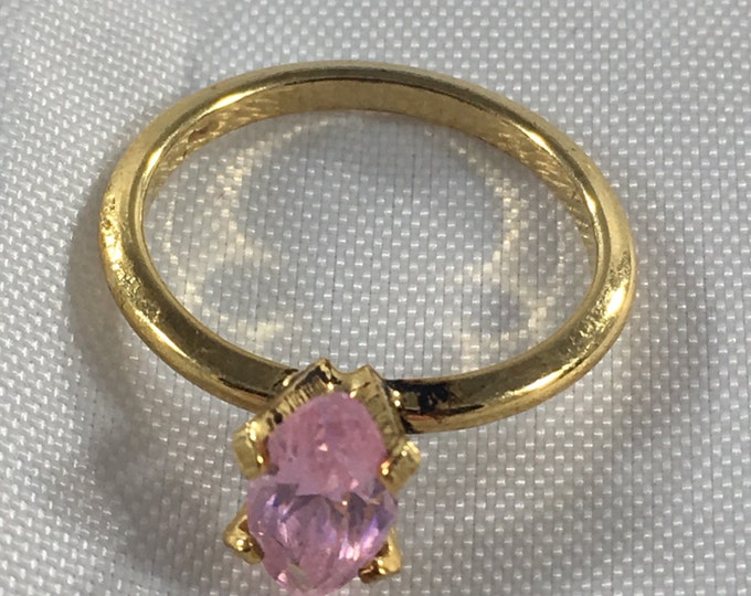 Storewide 25% Off SALE Vintage Gold Tone Marquis Cut Solitaire Rhinestone Cocktail Ring Featuring Elegant Modern Design